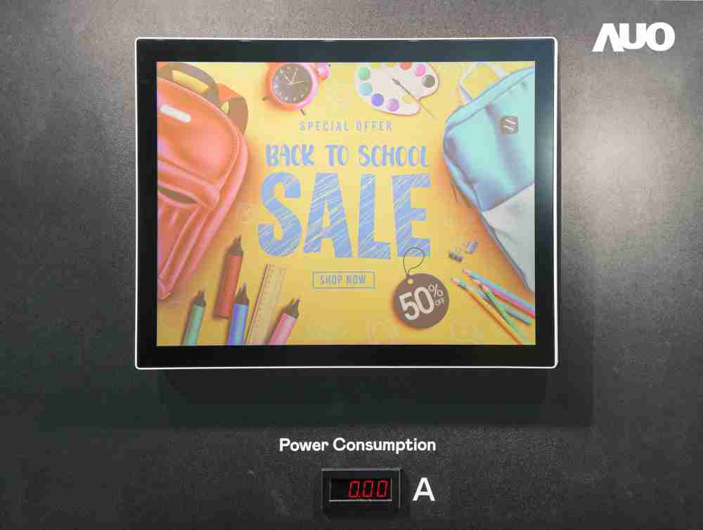 糖果派对展示胆固醇液晶超低耗能户外全彩显示器，，，，ChLC（胆固醇液晶）以双稳态技术使静态显示零功耗，，，，具省电、、、、高彩度、、环保的特性，，，，还整合软硬件系统解决方案，，可透过单一云端平台管理